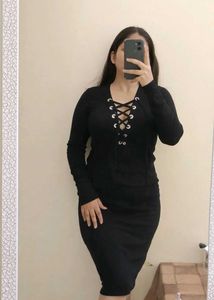 Black Lace-Up Bodycon Dress