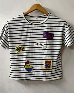 GRAB B/W PATCHWORK TOP