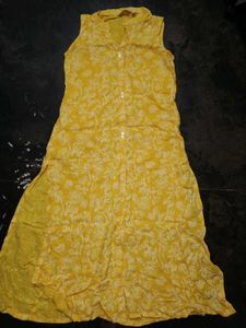 Vibrant Yellow Printed Sleeveless Kurta