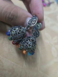 Oxidized Silver Jhumka Earrings