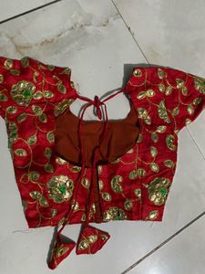 Red Silk Lehenga with Gold Border
