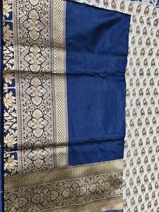 Navy Blue Saree with Gold Border