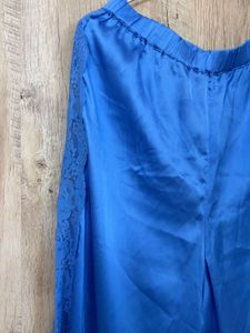 Blue Satin Lace Pajama Set