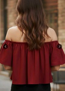 Maroon Off-Shoulder Flare Top