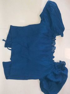 Teal Shein Lace Detail Top