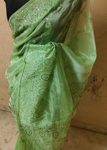 tissue fabric aari an kadana hand work 💯 saree
