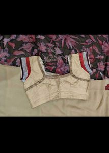 Designer Beige Blouse with Floral Saree
