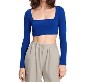 Blue Long Sleeve Crop Top