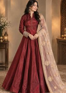 Elegant Maroon Anarkali Gown with Dupatta