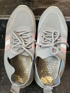 Grey &amp; Pink Knit Sneakers
