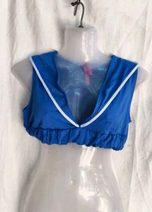 Blue Bikini Top with White Trim