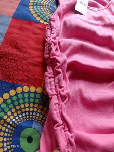 Hot Pink Ruched Drawstring Dress