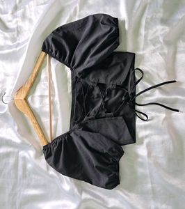 Black Puff Sleeve Crop Top