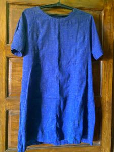 Blue Linen Blend Casual Dress