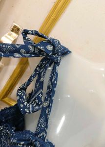 Boho Blue Print Tie-Strap Top