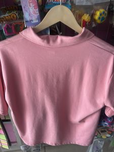 Cute Pink Crop Top with Floral Embroidery