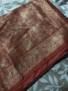 trendy Maroon Silk Saree with Gold Embroidery