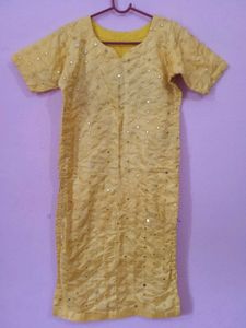 Yellow Mirror Work Kurta
