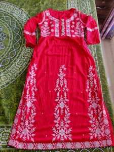 Lyra Cut Pure Cotton Embroidery Work Pink Kurta Set