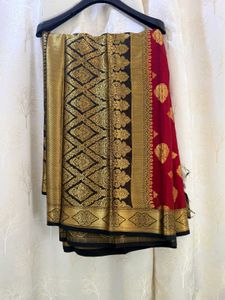 Vibrant Red &amp; Black Banarasi Silk Saree