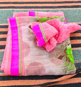 Pink Floral Saree with Blouse