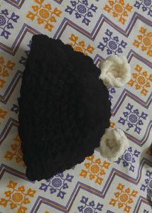 Handmade Black Crochet baby bear cap  🐨