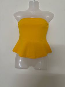 Stylish Yellow Strapless Peplum Top