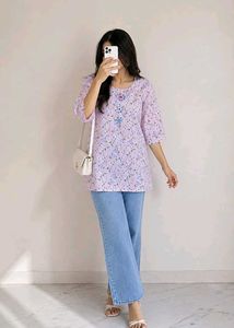 Light pink Floral Print Kurta (M) size🌸