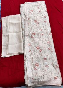 Elegant Embroidered Saree With Blouse Piece