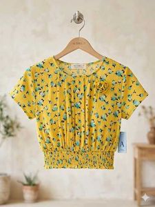 Vibrant Yellow Floral Smocked Top