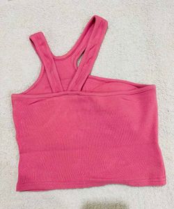 Hot Pink One Shoulder Cut-Out Crop Top