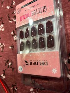 French Glitter Nails Maroon