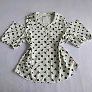 Cute Classic  Polka Dot Cold Shoulder Top 🌿