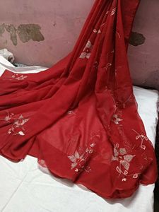 Elegant Red Embroidered Saree