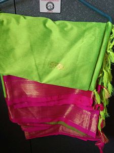 Vibrant Green & Pink Silk Saree