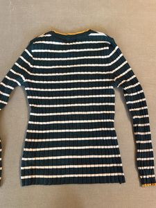 Green &amp; White Striped Ribbed Sweater