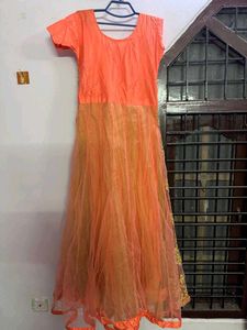 Orange Net Ethnic Gown