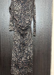 Leopard Print Long Sleeve Ruched Dress