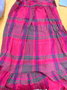 Women's Pink Plaid Spaghetti Strap Kurta