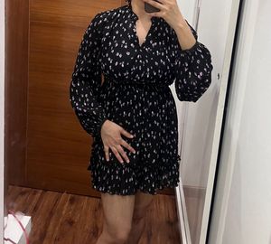 zara Black with lavender Floral Mini Dress