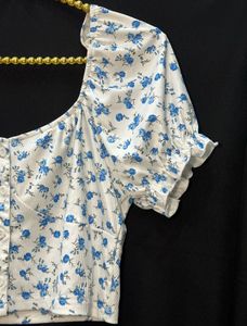 Floral Puff Sleeve Cropped Top