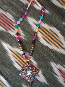 Boho Multicolor Beaded Necklace with Pendant