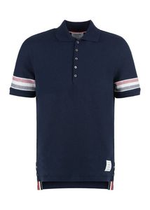 THOM BROWNE Navy Blue Stripes Polo Shirt
