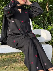 Elegant Black Kurta Set with Bow Embroidery