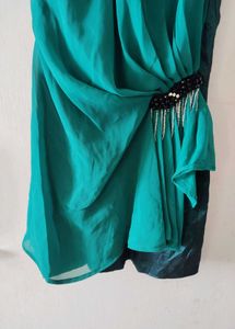 Chic Teal Embellished Drape Dress