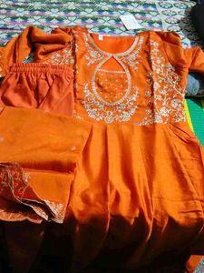 Orange Embroidered Kurta Set