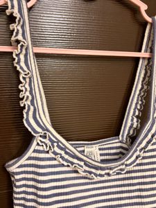 Striped Ruffle Strap Crop Top