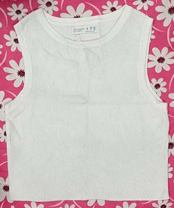 Branded White Ribbed Tank Top