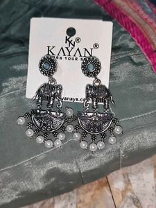 Kayan Oxidized Elephant Jhumka Earrings