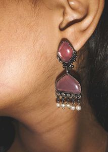 Elegant Purple Stone Earrings with Pearls